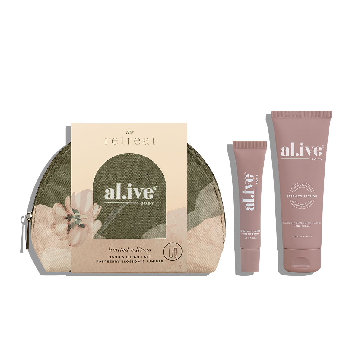 Alive Body The Retreat Collection Hand & Lip Gift Set - Raspberry Blossom & Juniper