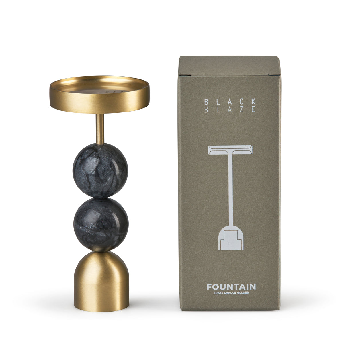 Black Blaze BEADED FOUNTAIN BRASS CANDLE HOLDER - CHARCOAL LARGE