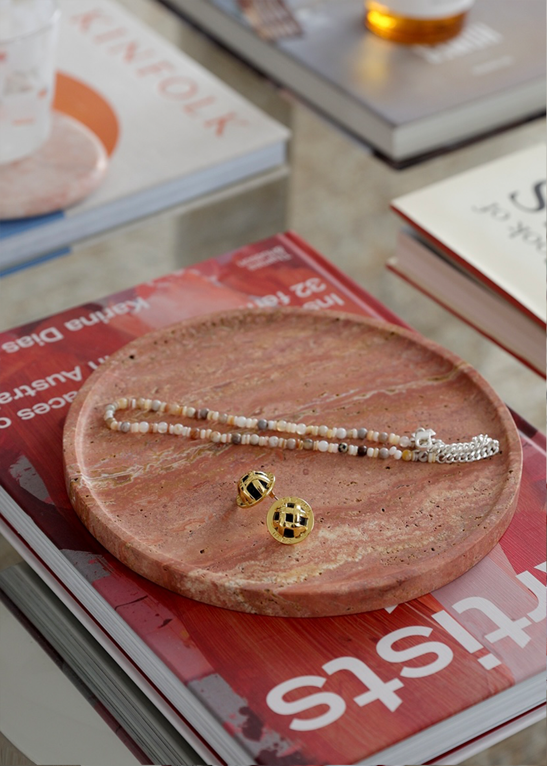 Black Blaze Linea Slim Tray - Red Travertine