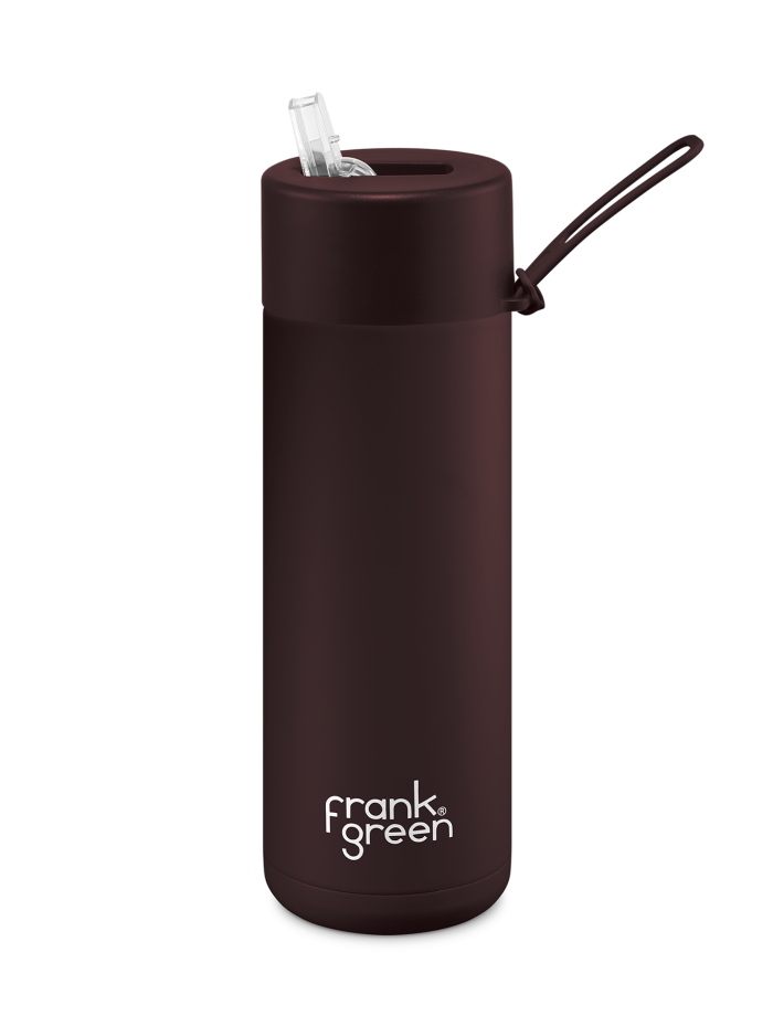 FRANK GREEN CERAMIC REUSABLE DRINK BOTTLE 20oz WITH STRAW LID - Chocolate