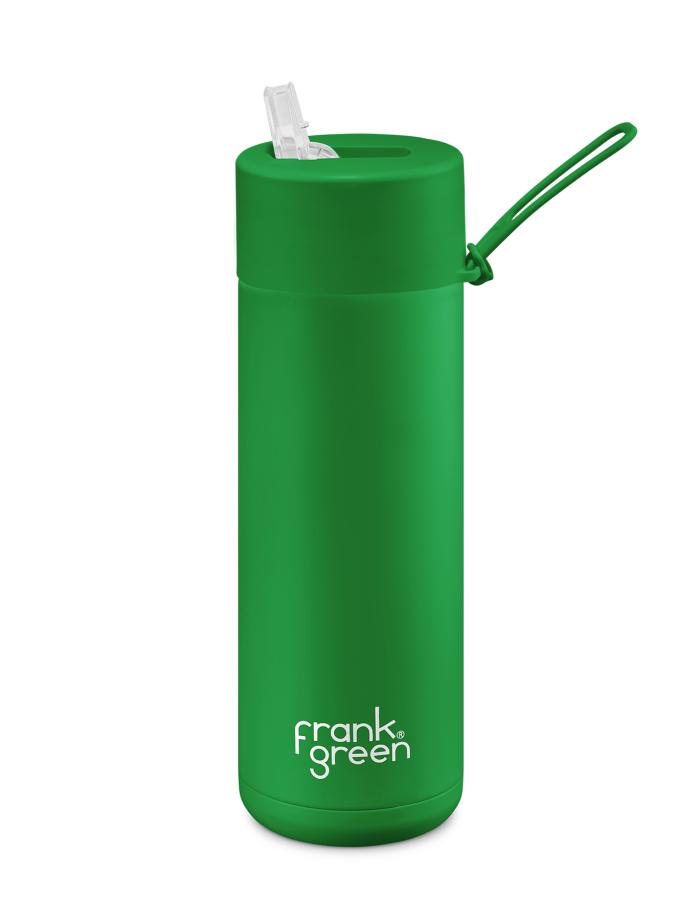 FRANK GREEN CERAMIC REUSABLE DRINK BOTTLE 20oz WITH STRAW LID - EVERGREEN