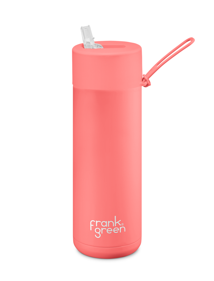 FRANK GREEN CERAMIC REUSABLE DRINK BOTTLE 20oz WITH STRAW LID - Sweet Peach