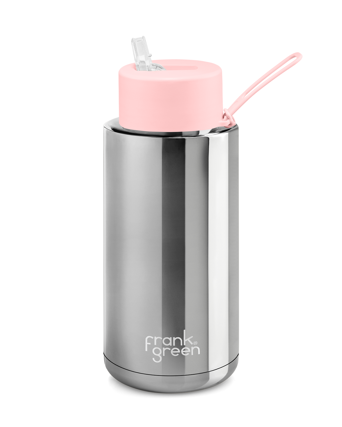 Frank Green Chrome Silver Ceramic Reusable Bottle 34oz/1 Litre With Straw Lid - Blushed