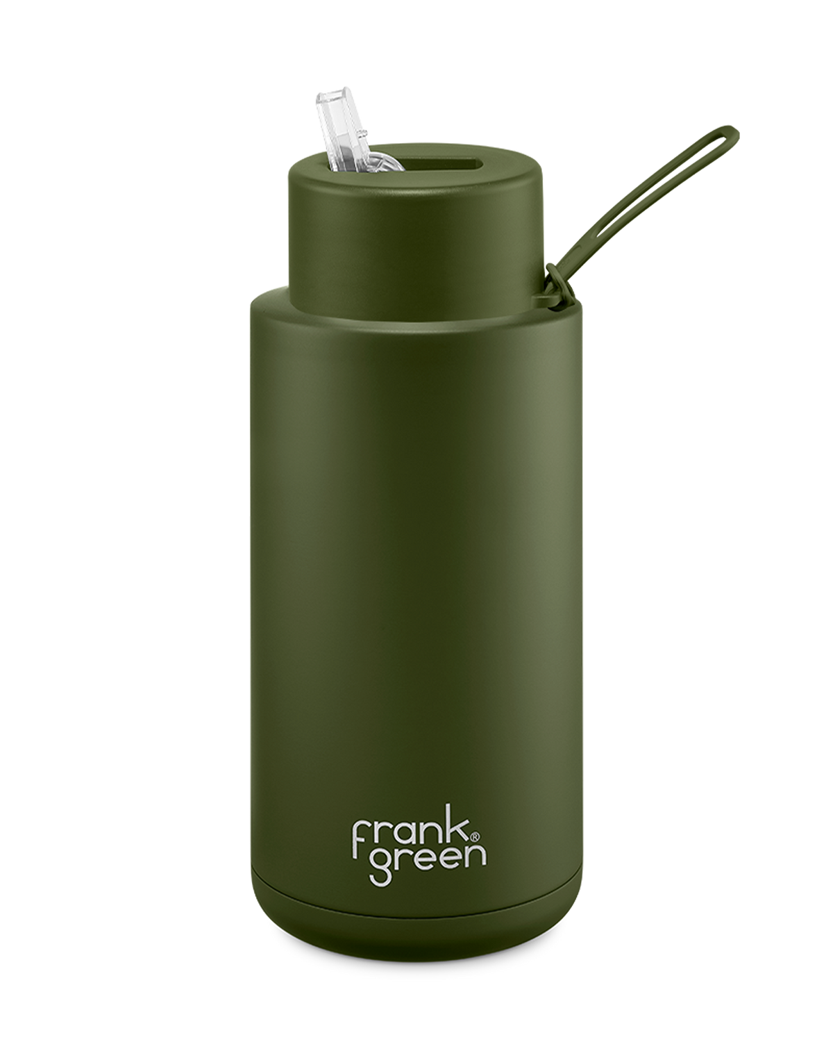 Frank Green Ceramic Reusable Bottle 34oz/1 Litre With Straw Lid - Khaki