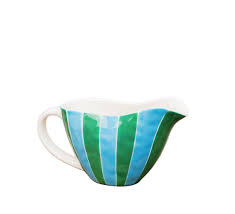 Noss & Co Ceramic Gravy Jug - Green & Cornflower Stripe