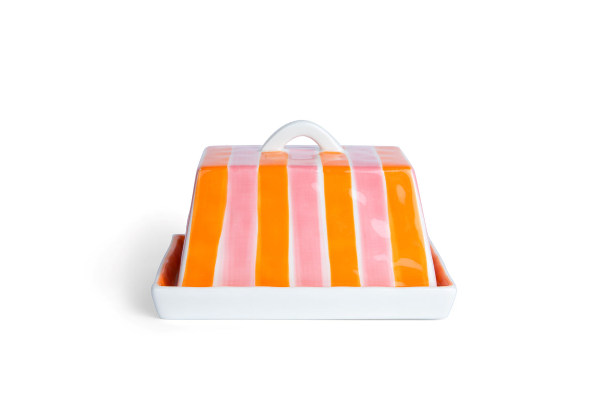 Noss & Co Ceramic Butter Dish - Orange & Pink Stripe