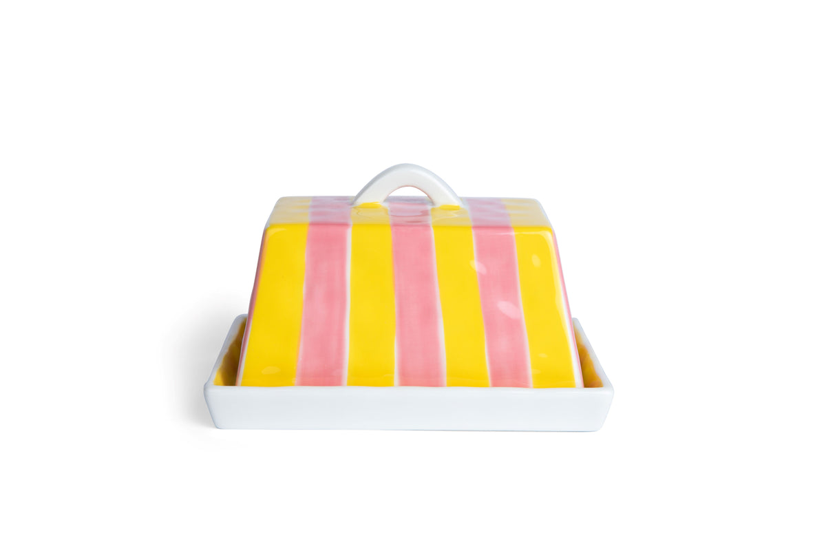 Noss & Co Ceramic Butter Dish - Pink & Yellow Stripe