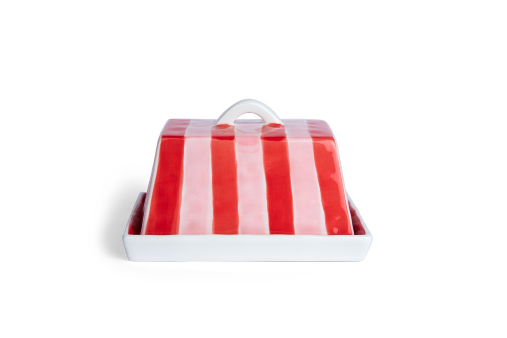 Noss & Co Ceramic Butter Dish - Red & Pink Stripe