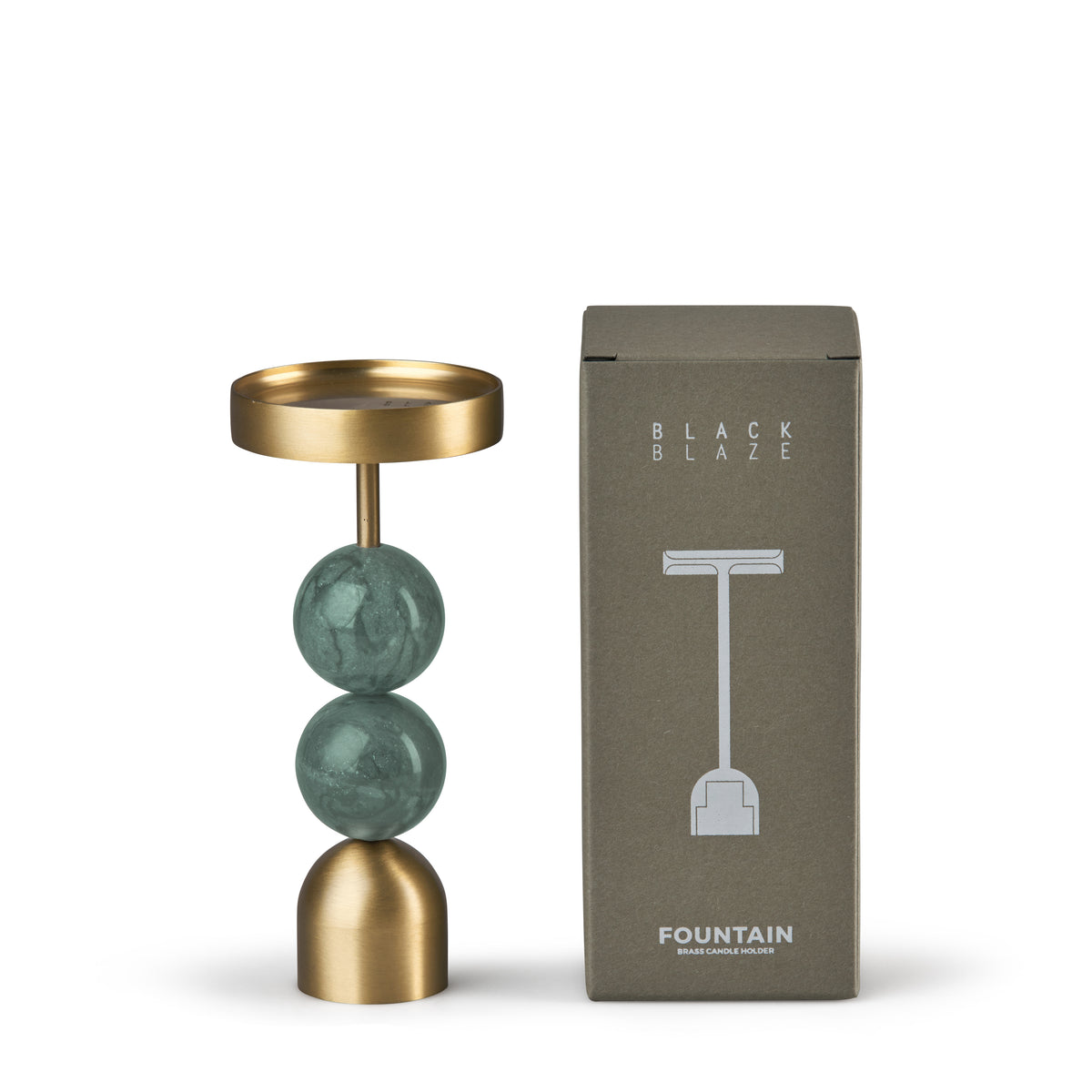 Black Blaze BEADED FOUNTAIN BRASS CANDLE HOLDER - DARK GREEN LARGE