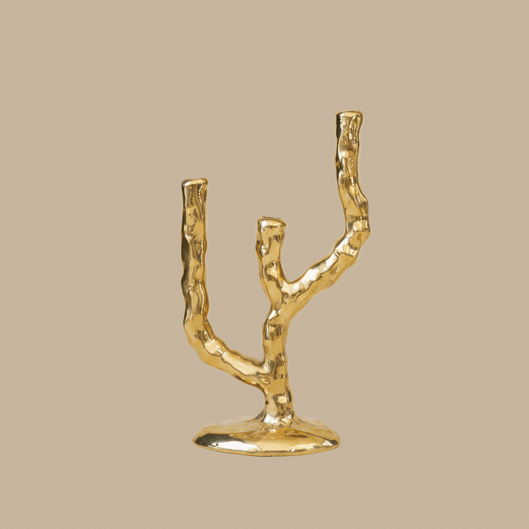 Black Blaze Triple Twig Brass Candle Holder