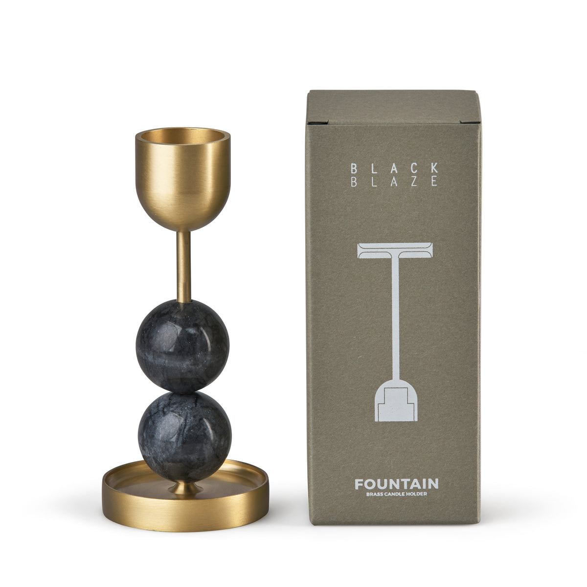 Black Blaze BEADED FOUNTAIN BRASS CANDLE HOLDER - CHARCOAL LARGE