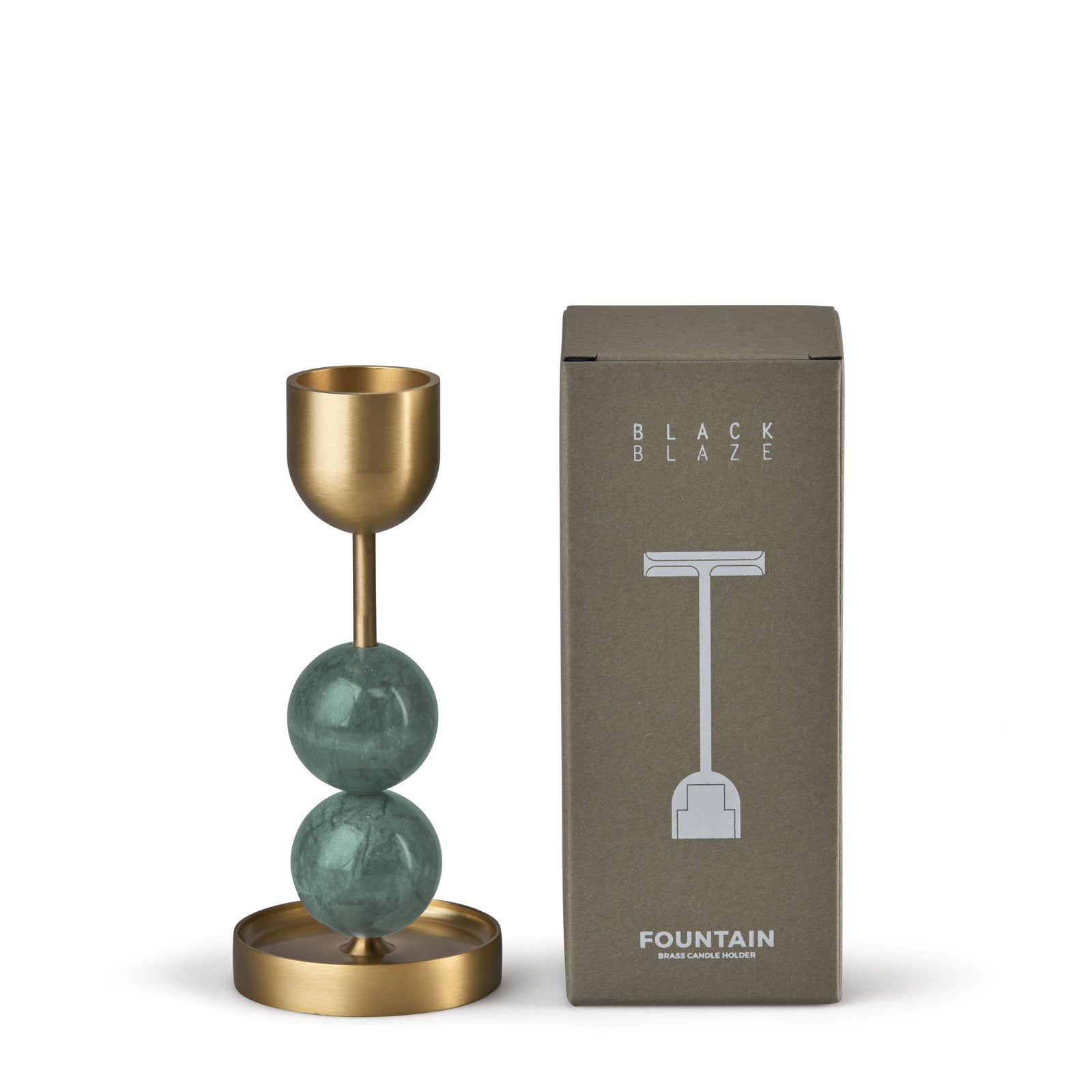 Black Blaze BEADED FOUNTAIN BRASS CANDLE HOLDER - DARK GREEN LARGE