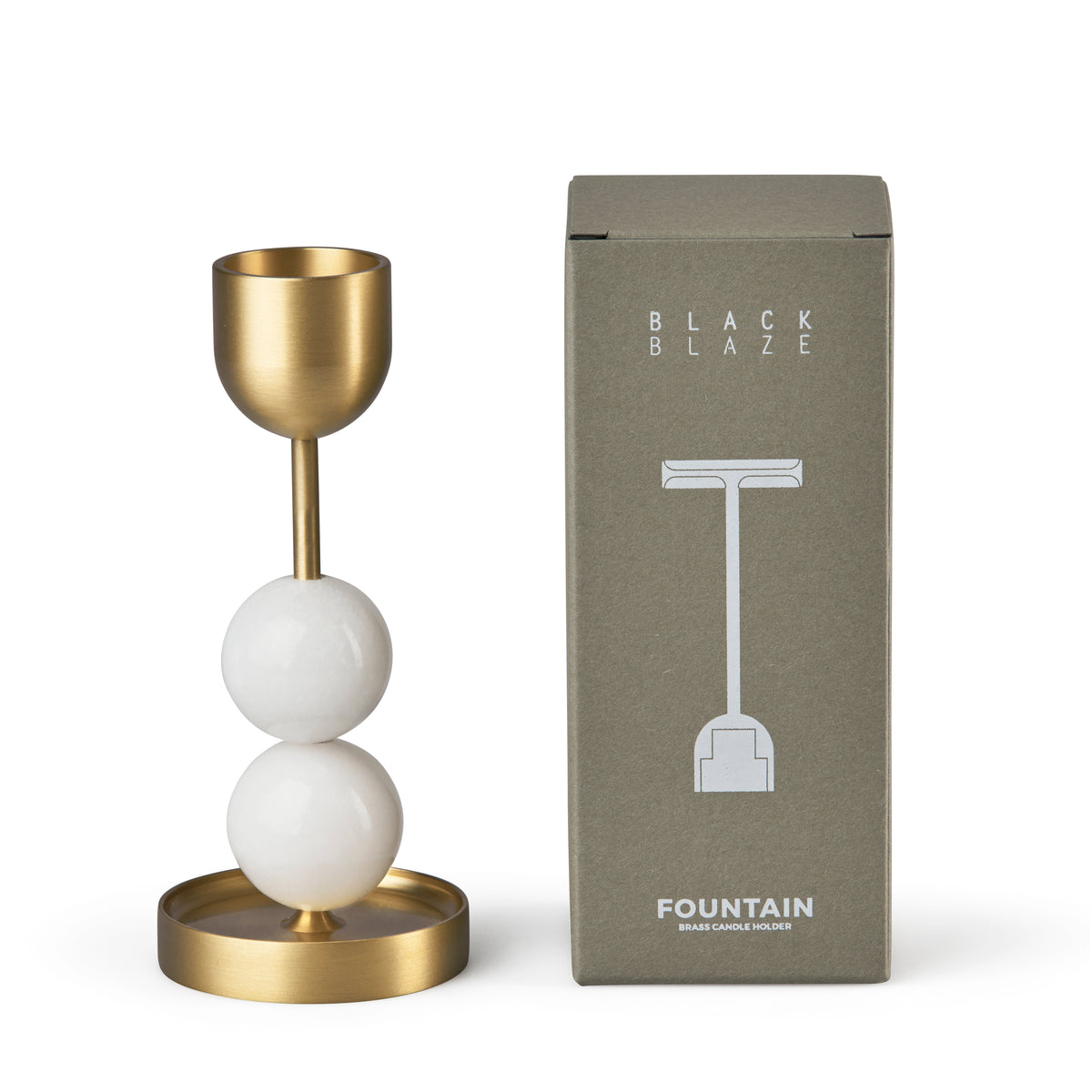 Black Blaze BEADED FOUNTAIN BRASS CANDLE HOLDER - White LARGE