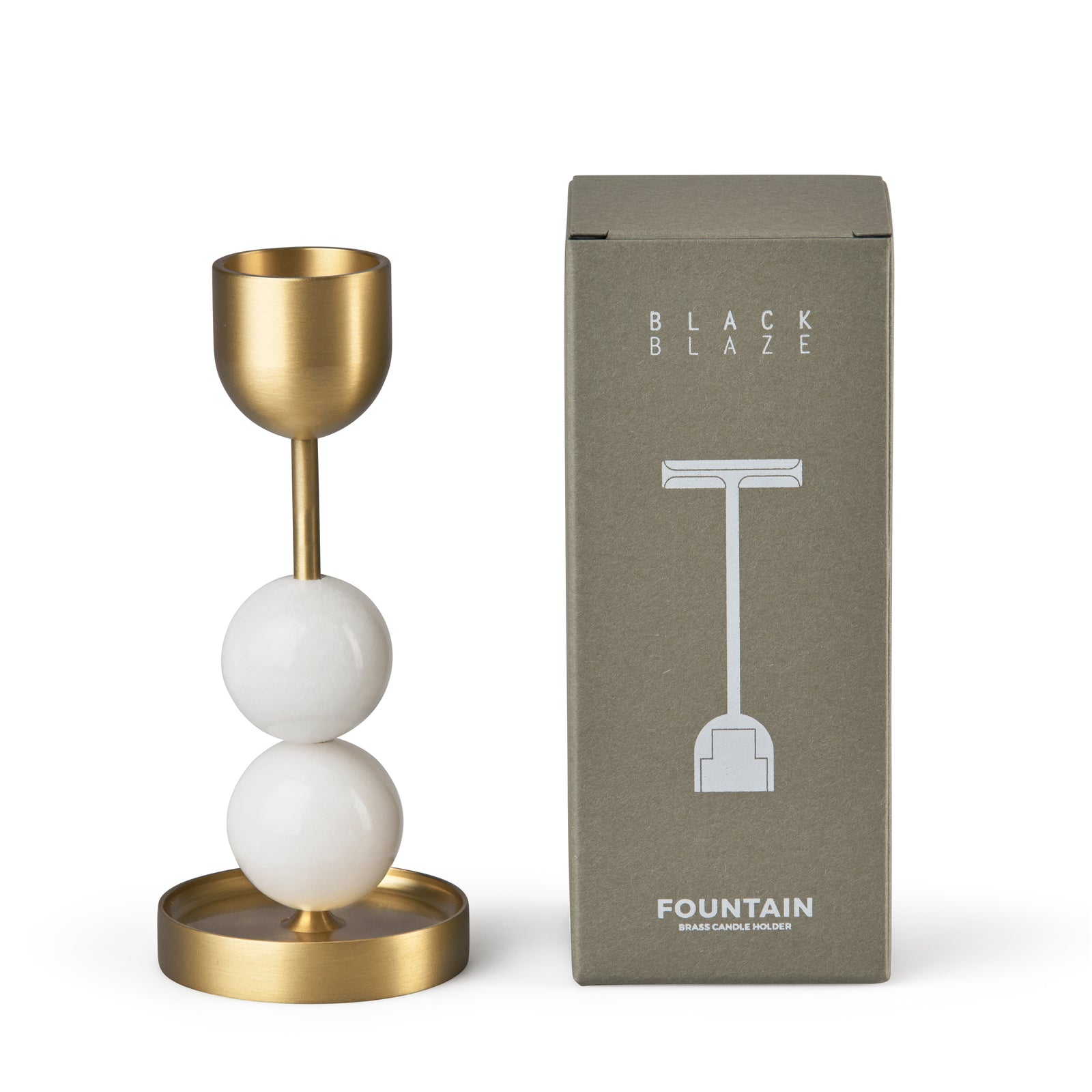 Black Blaze BEADED FOUNTAIN BRASS CANDLE HOLDER - White LARGE