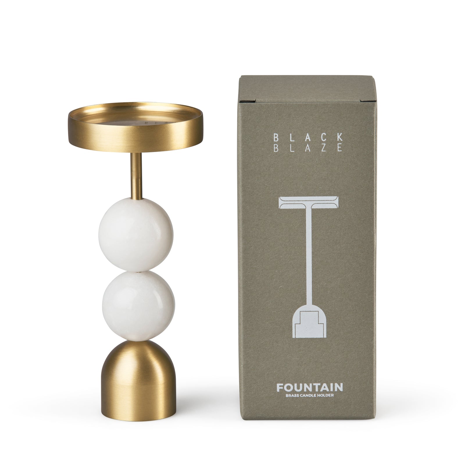 Black Blaze BEADED FOUNTAIN BRASS CANDLE HOLDER - White LARGE