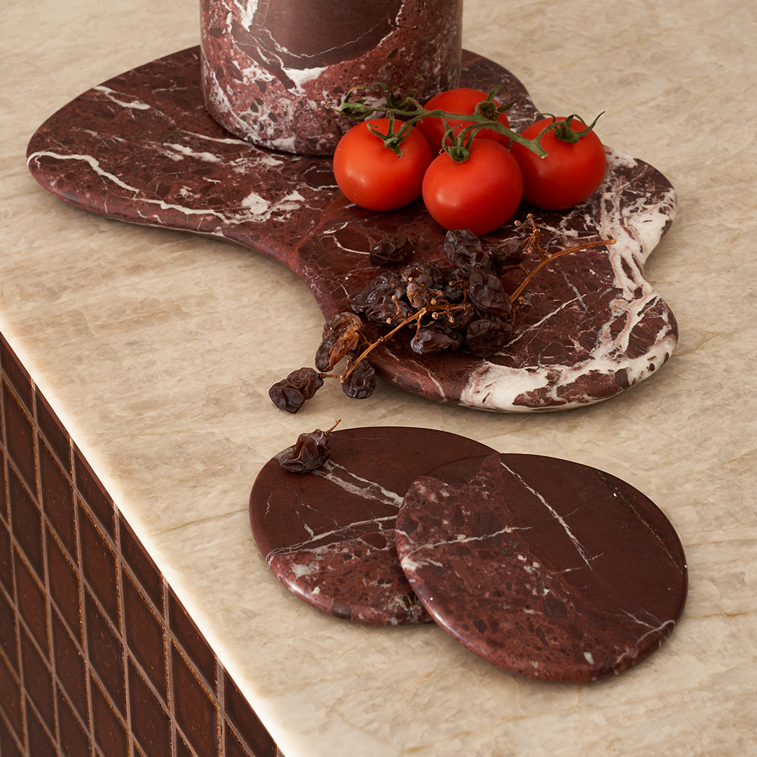 Black Blaze Marble Coaster Set - Rosso Levanto