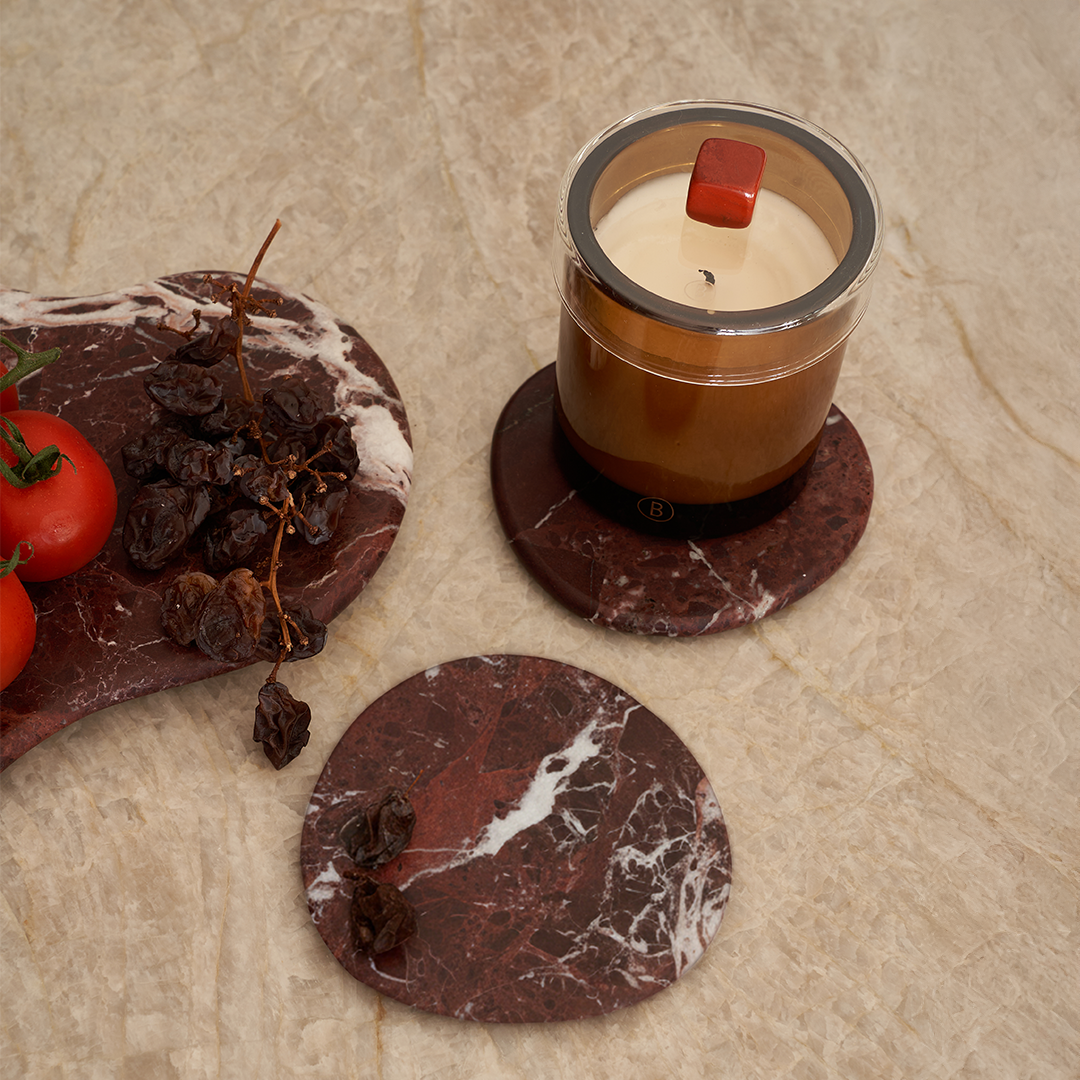 Black Blaze Marble Coaster Set - Rosso Levanto