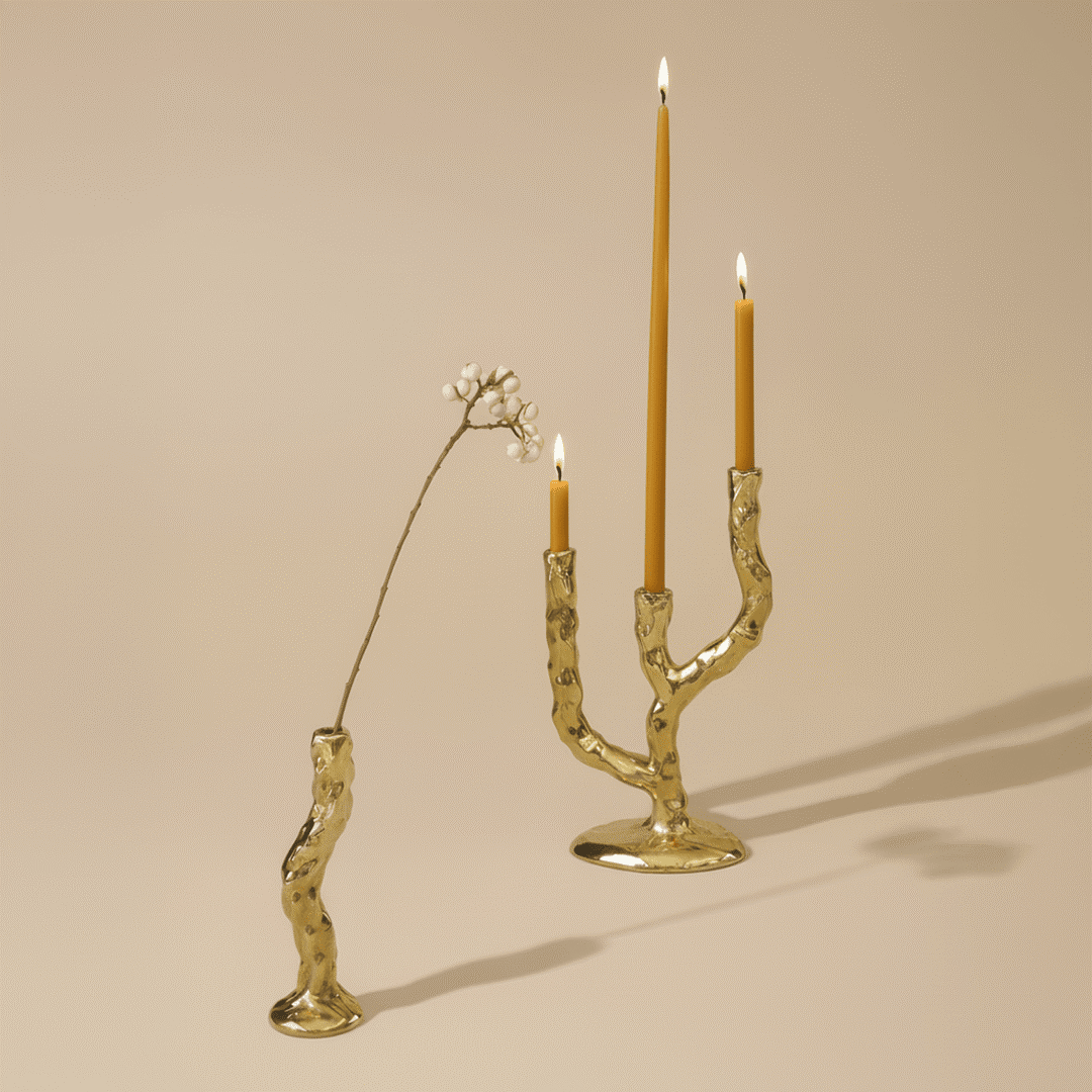 Black Blaze Triple Twig Brass Candle Holder