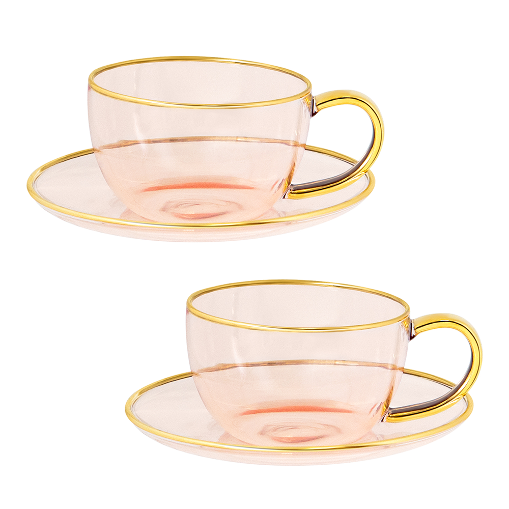 Cristina Re Rose Glass Teacup and Saucer Set of 2