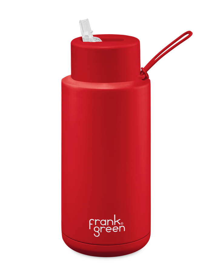 FRANK GREEN CERAMIC REUSABLE BOTTLE 34oz/1 LITRE WITH STRAW LID - ATOMIC RED