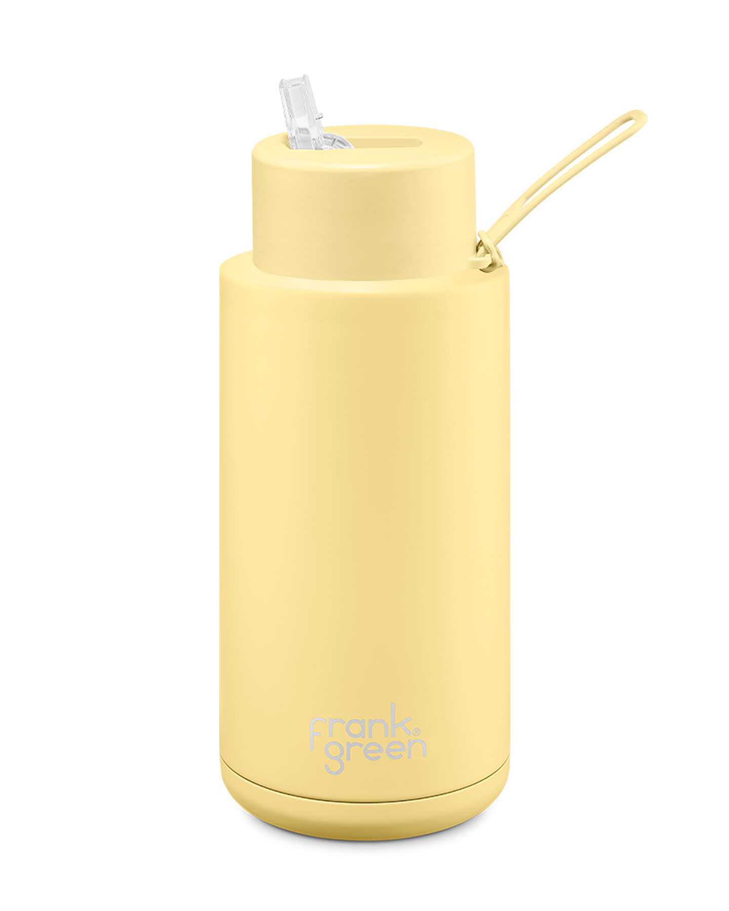 Frank Green Ceramic Reusable Bottle 34oz/1 Litre With Straw Lid - Buttermilk Yellow