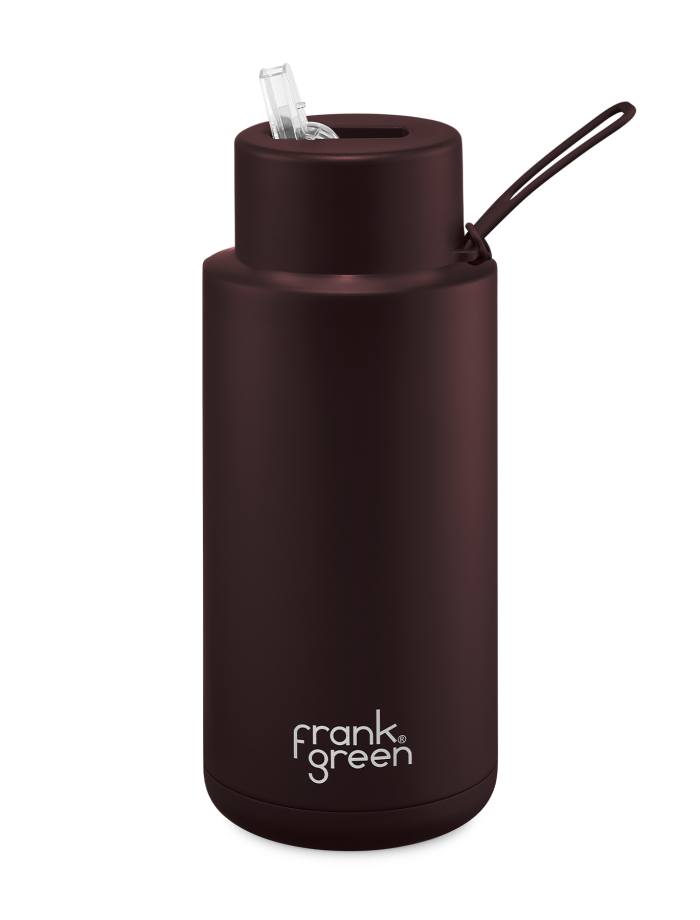 FRANK GREEN CERAMIC REUSABLE BOTTLE 34oz/1 LITRE WITH STRAW LID - CHOCOLATE