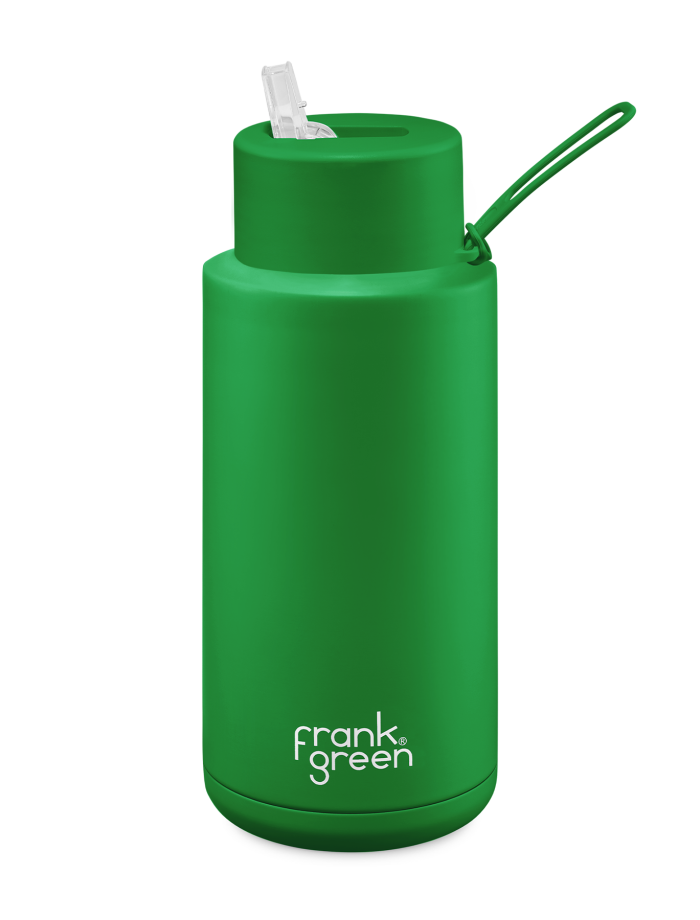 FRANK GREEN CERAMIC REUSABLE BOTTLE 34oz/1 LITRE WITH STRAW LID - EVERGREEN