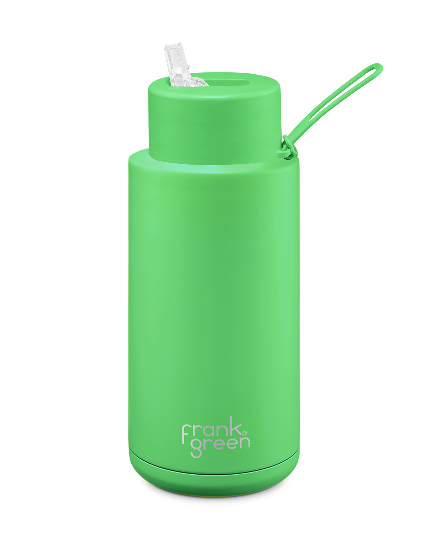 FRANK GREEN CERAMIC REUSABLE BOTTLE 34oz/1 LITRE WITH STRAW LID - NEON GREEN