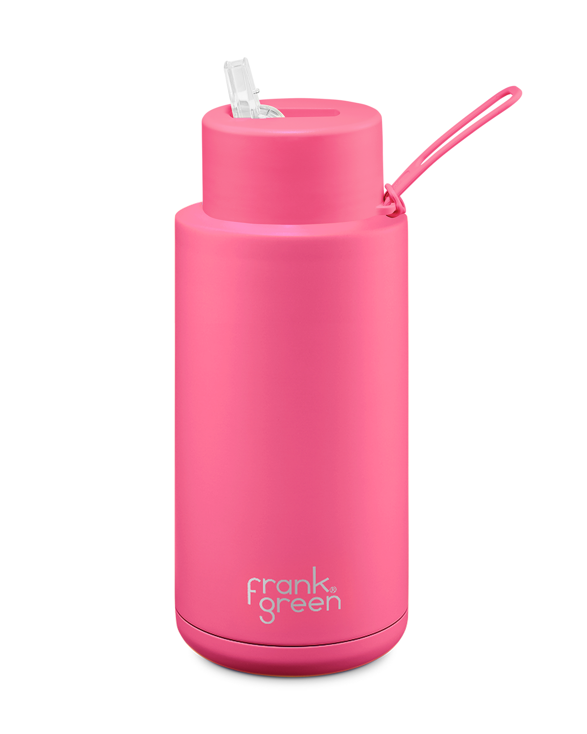 Frank Green Ceramic Reusable Bottle 34oz/1 Litre With Straw Lid - Neon Pink