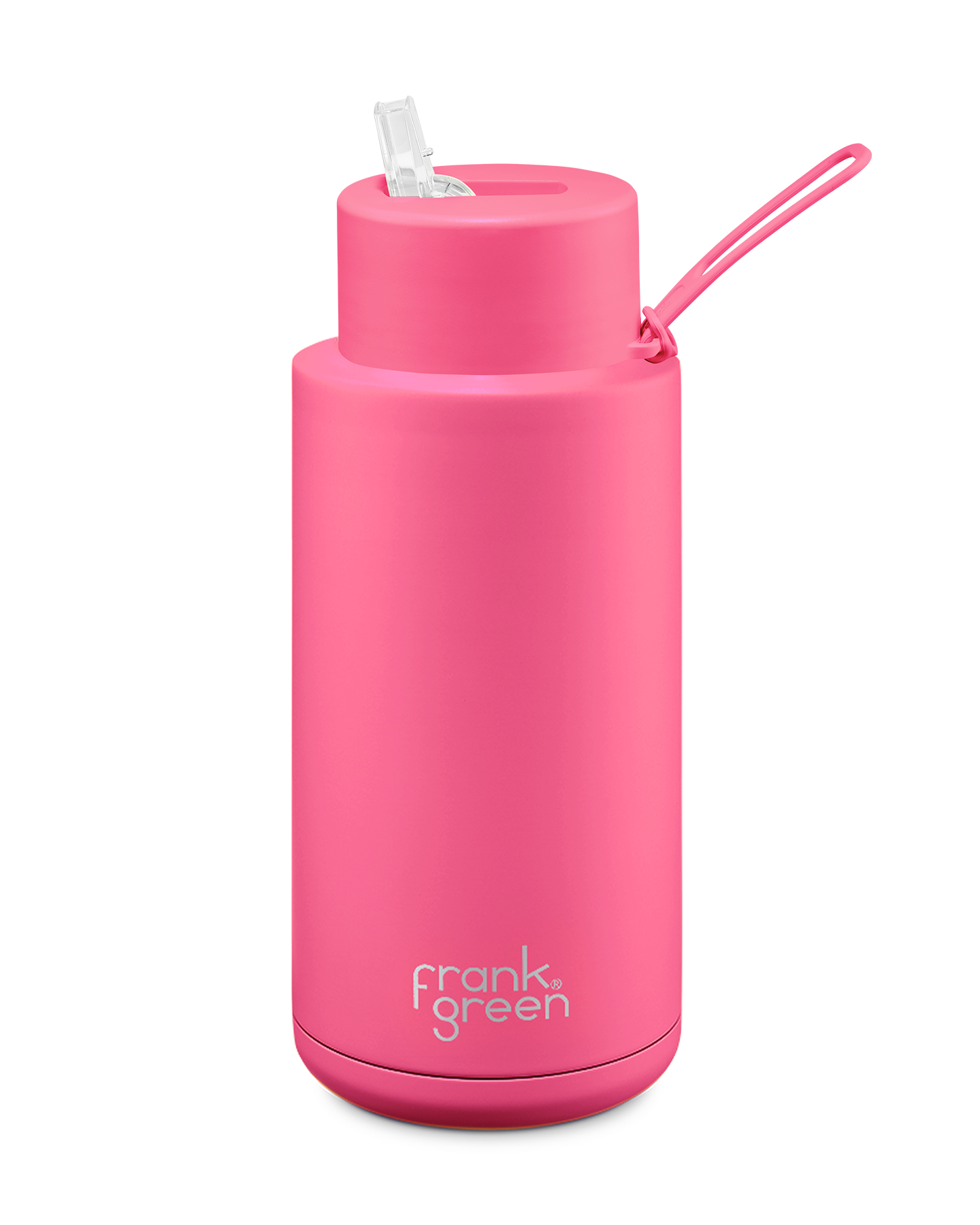 Frank Green Ceramic Reusable Bottle 34oz/1 Litre With Straw Lid - Neon Pink