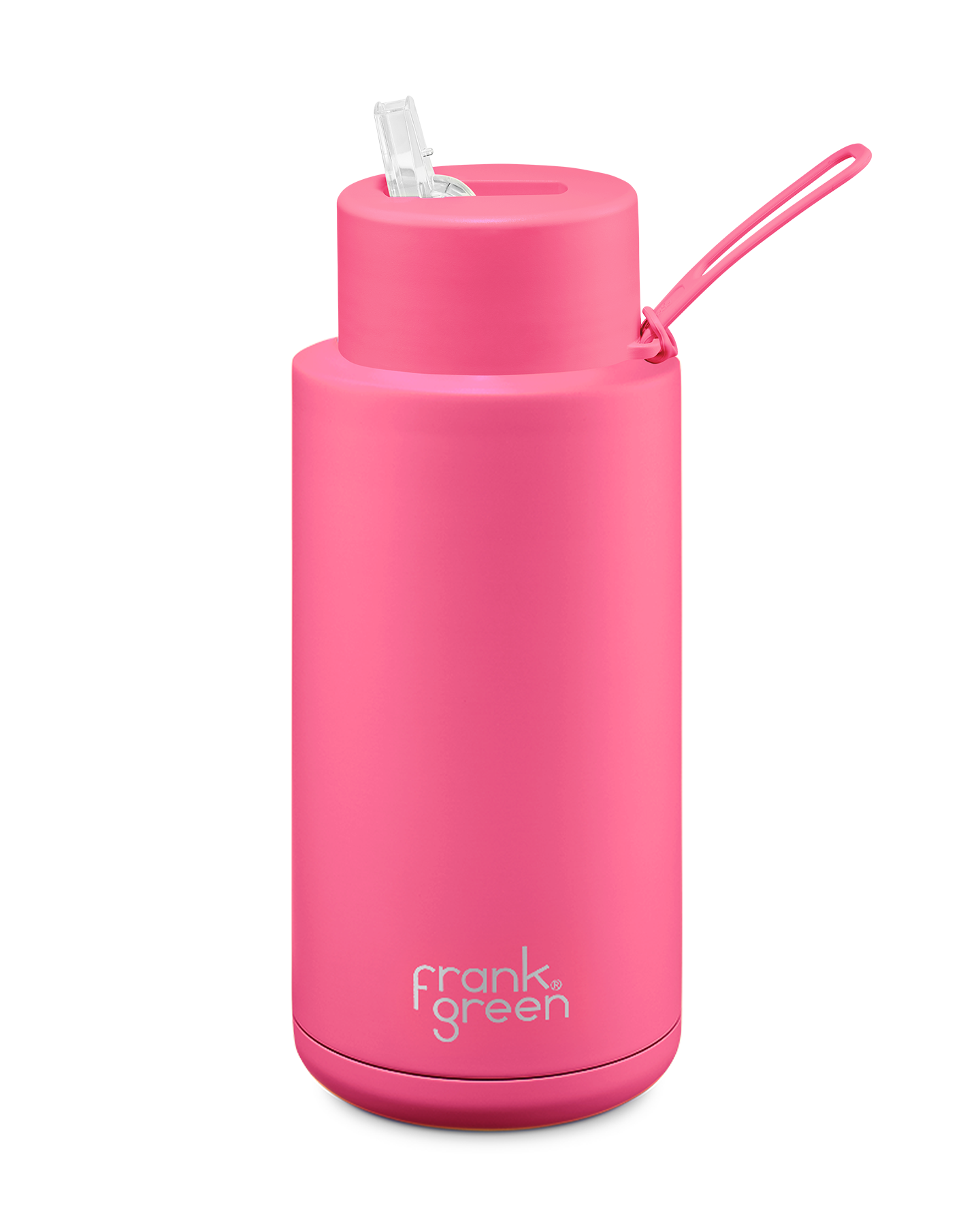 FRANK GREEN CERAMIC REUSABLE BOTTLE 34oz/1 LITRE WITH STRAW LID - NEON PINK