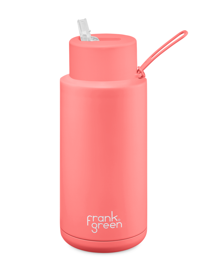FRANK GREEN CERAMIC REUSABLE BOTTLE 34oz/1 LITRE WITH STRAW LID - SWEET PEACH