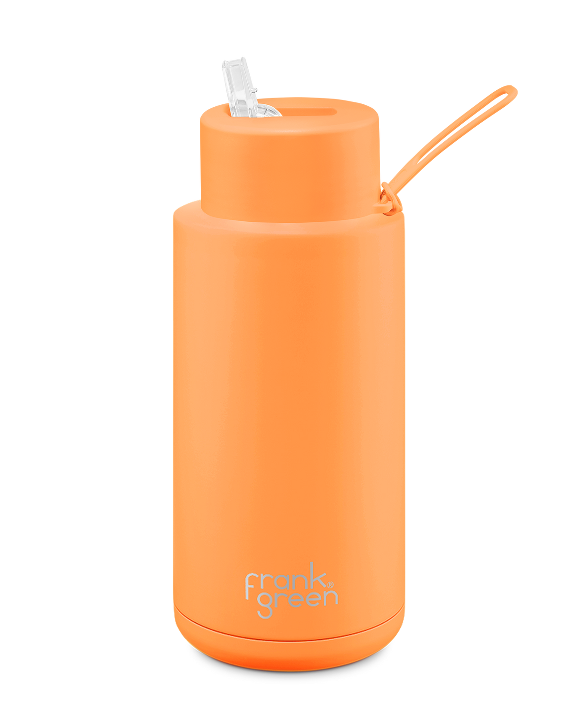 Frank Green Ceramic Reusable Drink Bottle 1 Litre With Straw Lid - Neon Orange