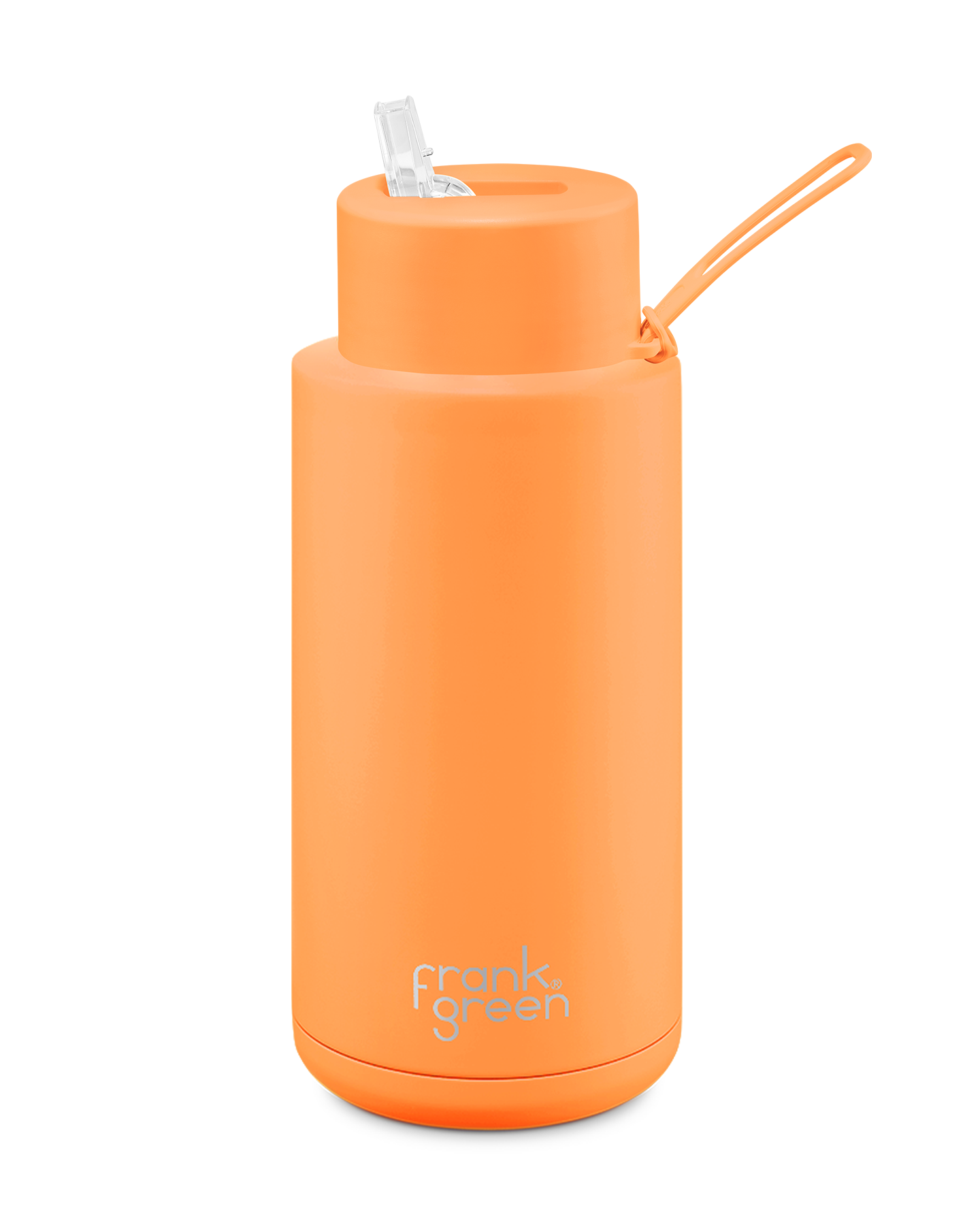 FRANK GREEN CERAMIC REUSABLE DRINK BOTTLE 1 LITRE WITH STRAW LID - NEON ORANGE