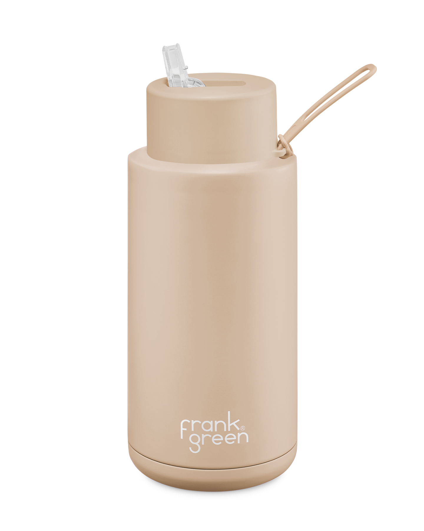 FRANK GREEN CERAMIC REUSABLE BOTTLE 34oz/1 LITRE WITH STRAW LID - SOFT STONE