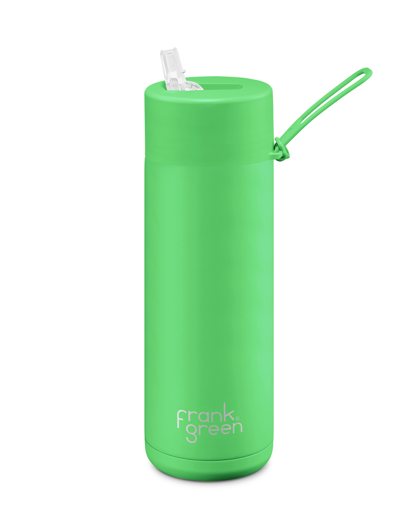 FRANK GREEN CERAMIC REUSABLE DRINK BOTTLE 20oz WITH STRAW LID - NEON GREEN