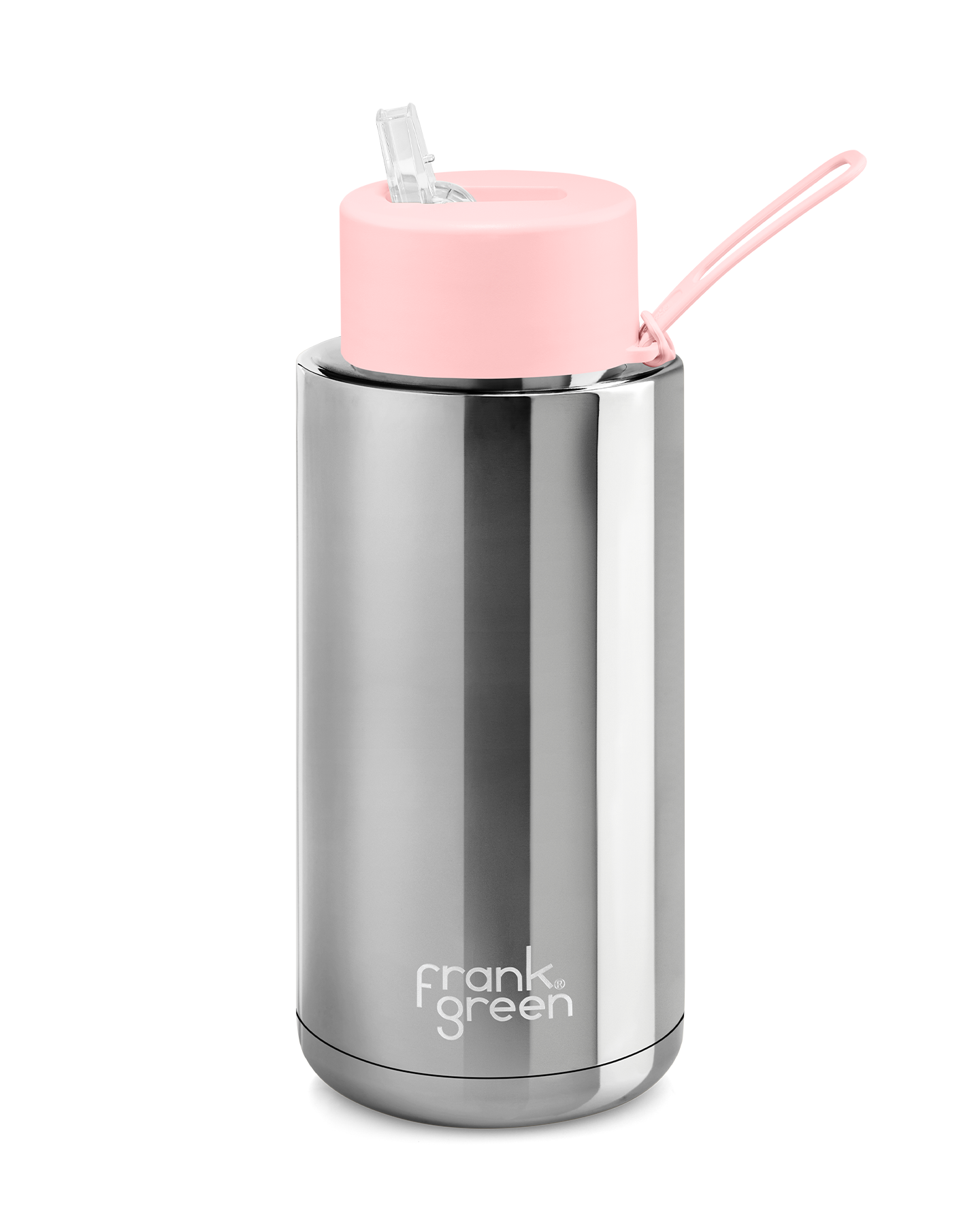 Frank Green Chrome Silver Ceramic Reusable Bottle 34oz/1 Litre With Straw Lid - Blushed