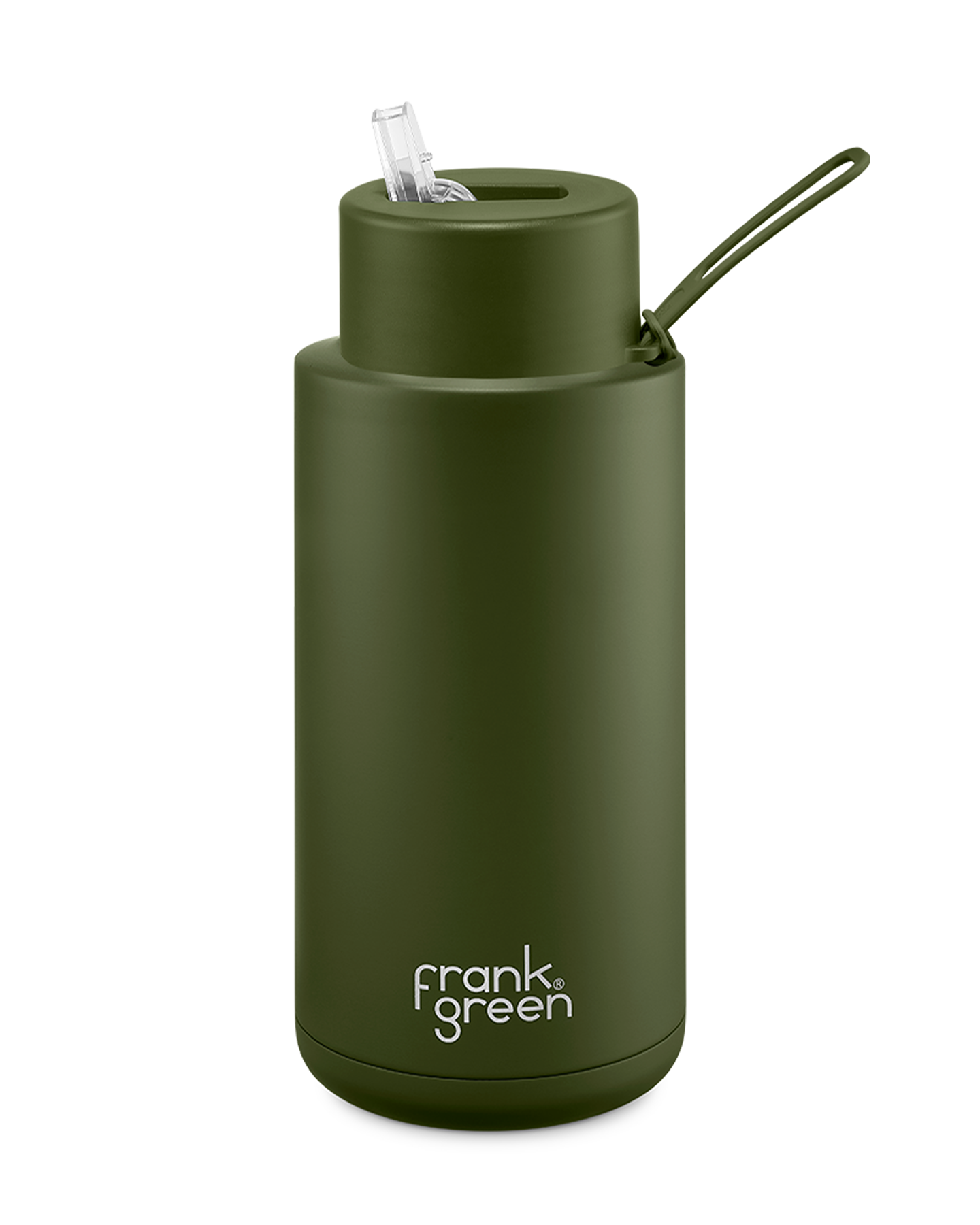 FRANK GREEN CERAMIC REUSABLE BOTTLE 34oz/1 LITRE WITH STRAW LID - KHAKI