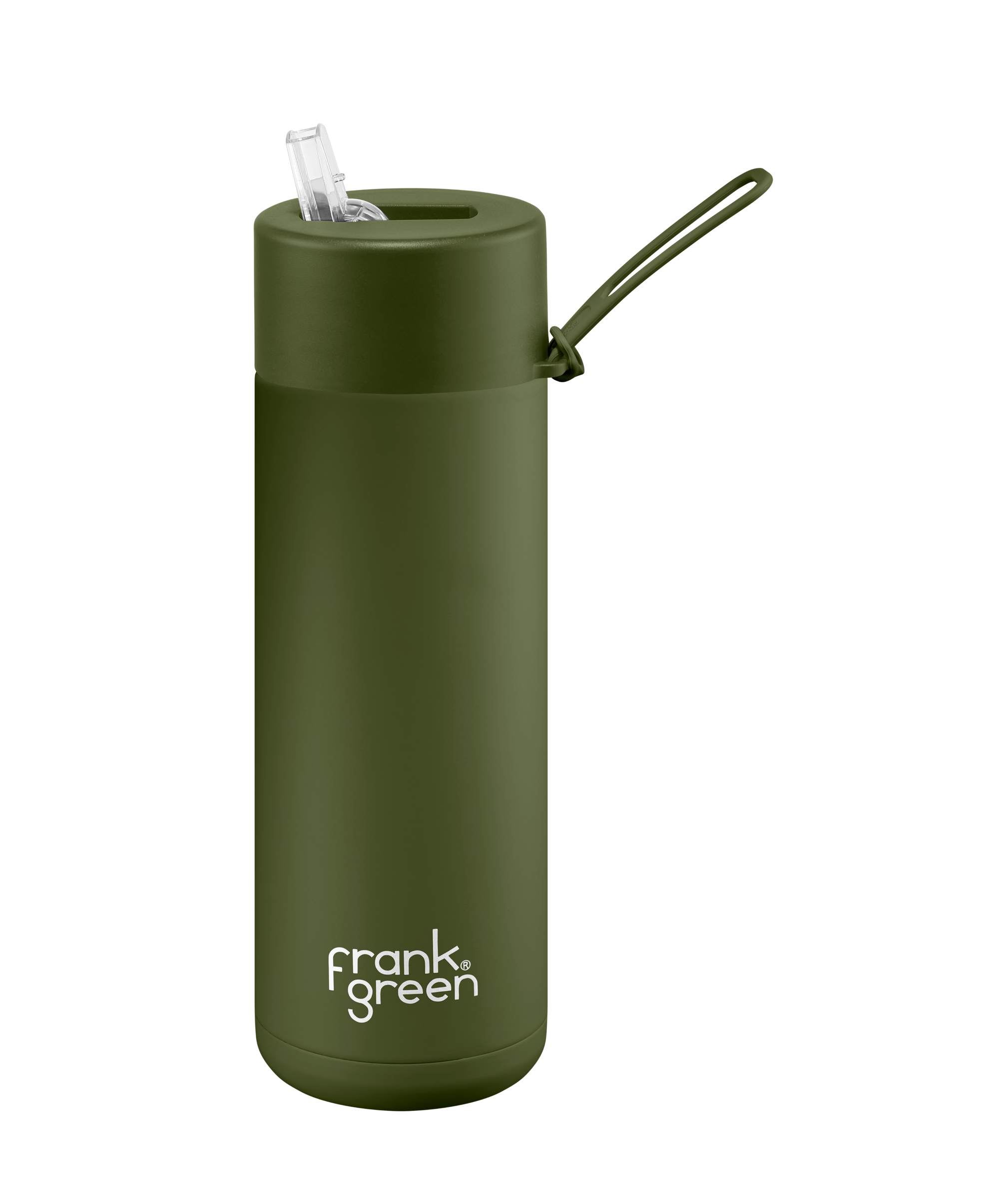 FRANK GREEN CERAMIC REUSABLE DRINK BOTTLE WITH STRAW LID 20OZ - KHAKI