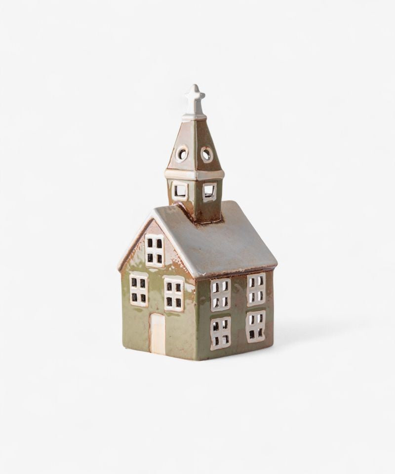 French Country Collections Alsace Tea Light Church Olive Green