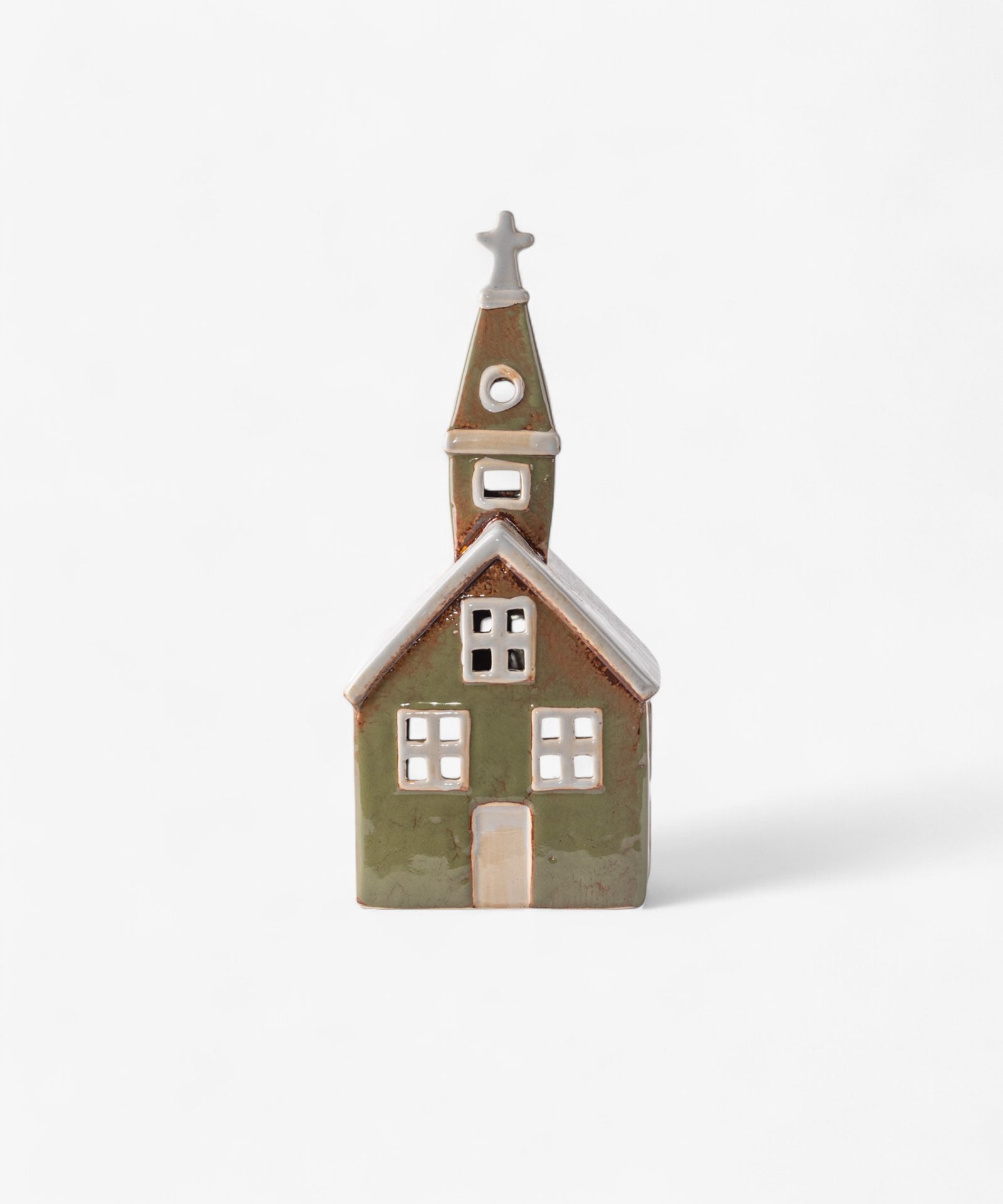 French Country Collections Alsace Tea Light Church Olive Green