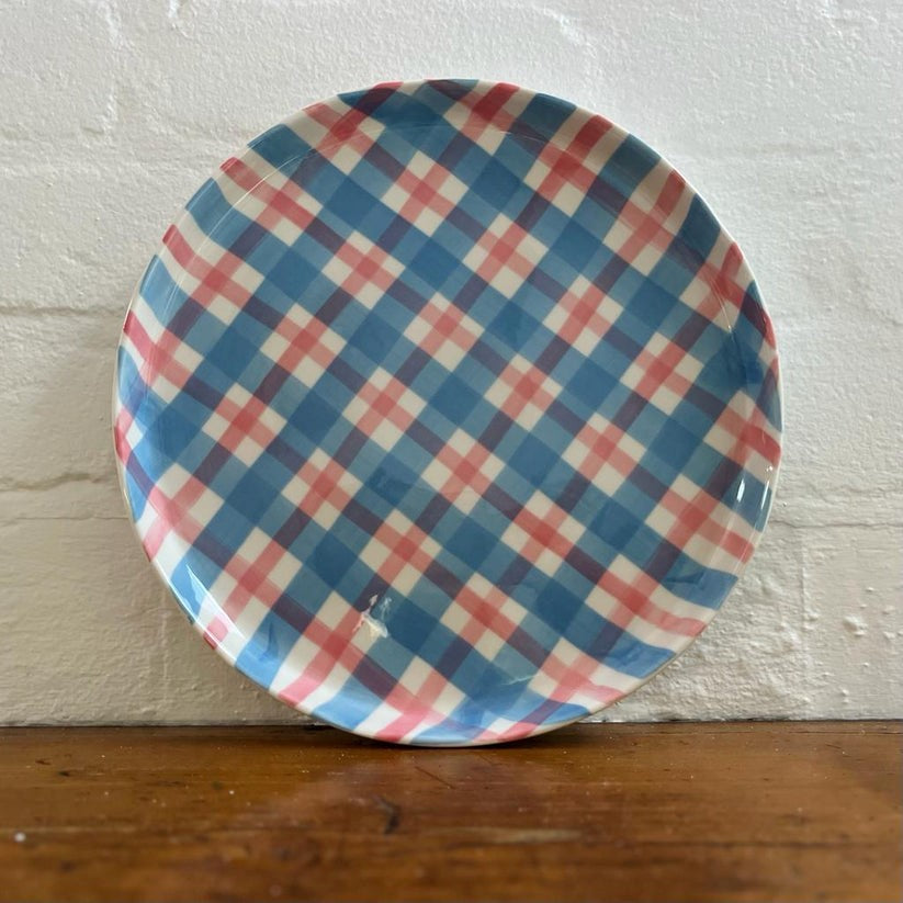 Noss & Co Gingham Platter - Cornflower Blue & Rose Pink