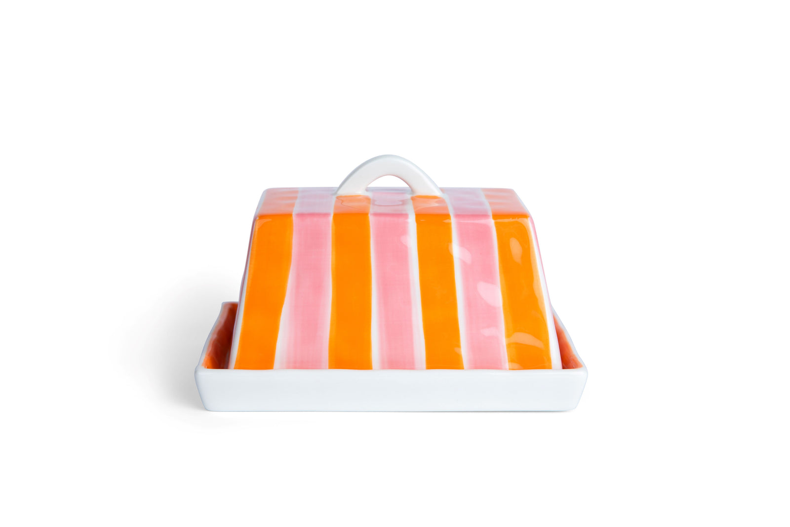Noss & Co Ceramic Butter Dish - Orange & Pink Stripe