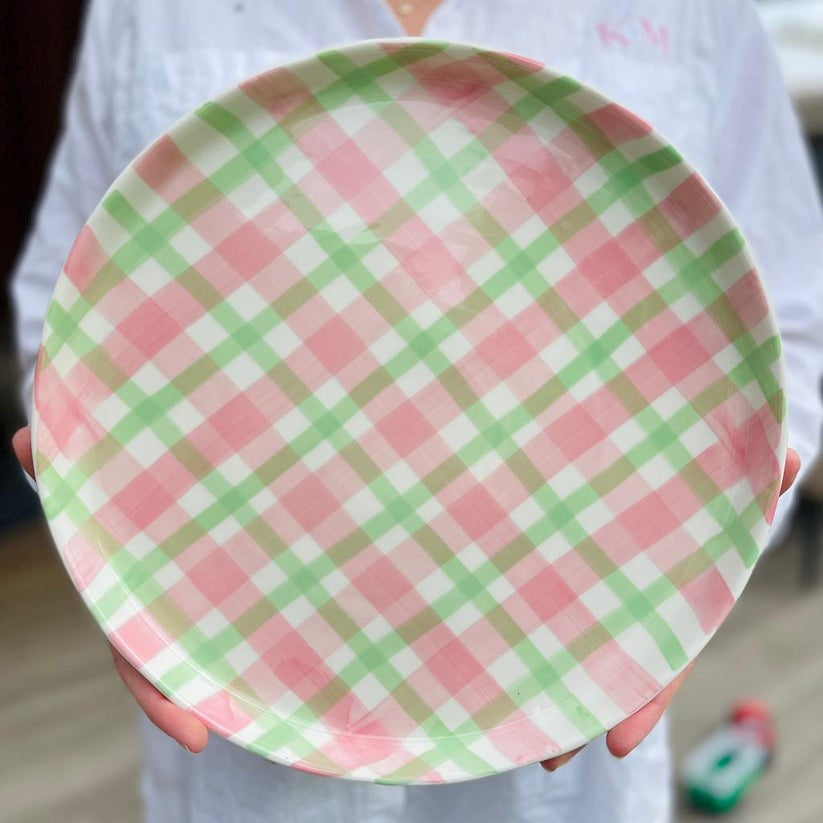 Noss & Co Gingham Platter - Rose Pink & Mint Green