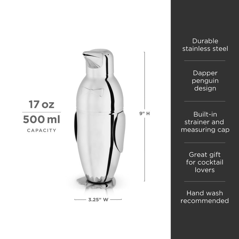 Viski Stainless Steel Penguin Cocktail Shaker