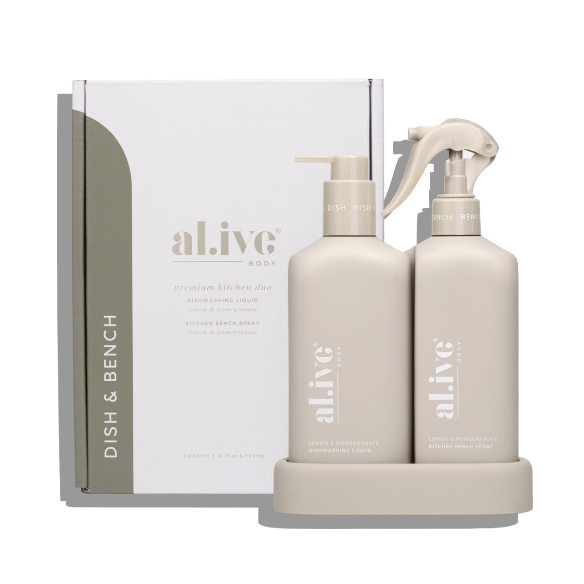 ALIVE BODY BENCH SPRAY & DISHWASHING LIQUID + TRAY, PREMIUM KITCHEN DUO