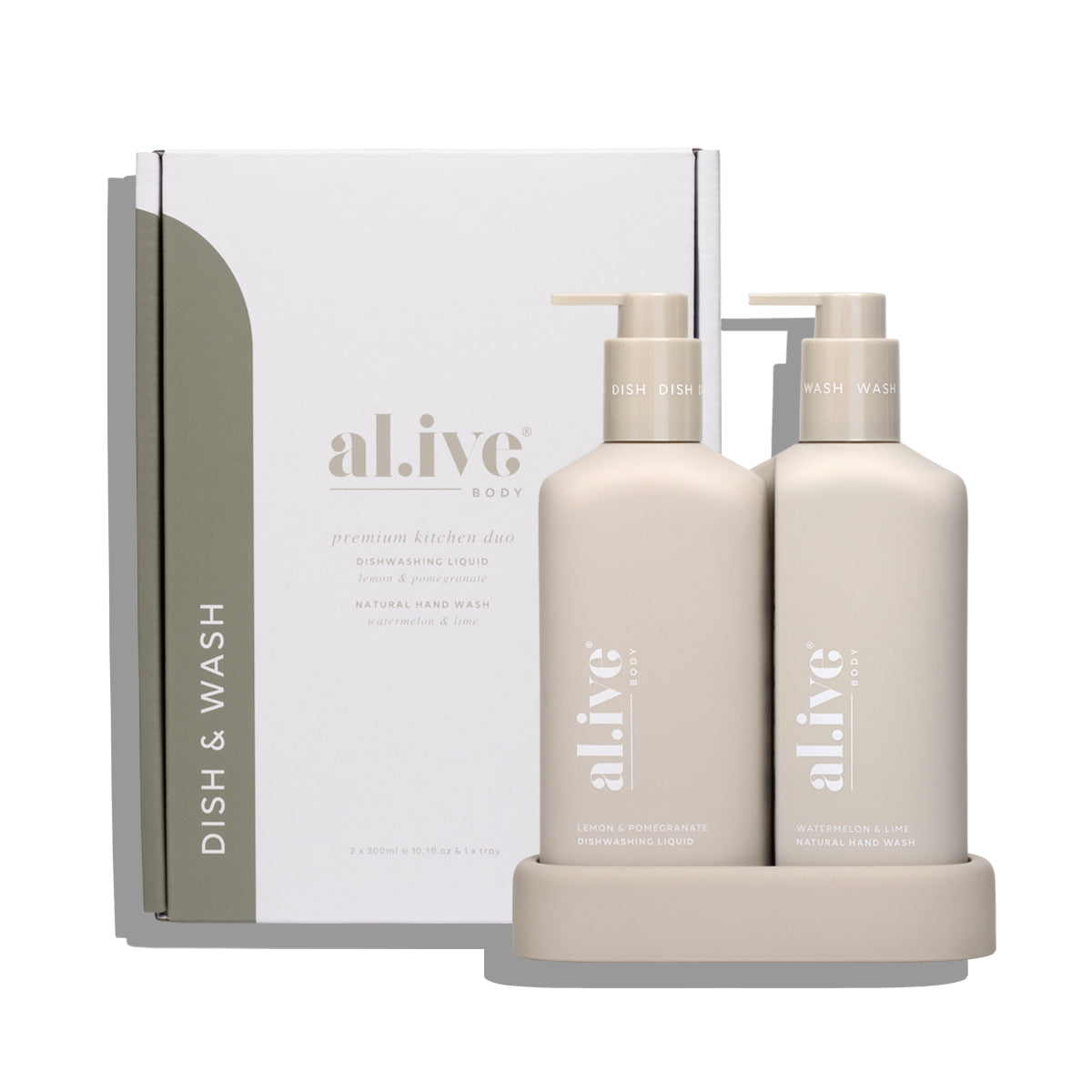 ALIVE BODY HAND WASH & DISHWASHING LIQUID + TRAY, PREMIUM KITCHEN DUO