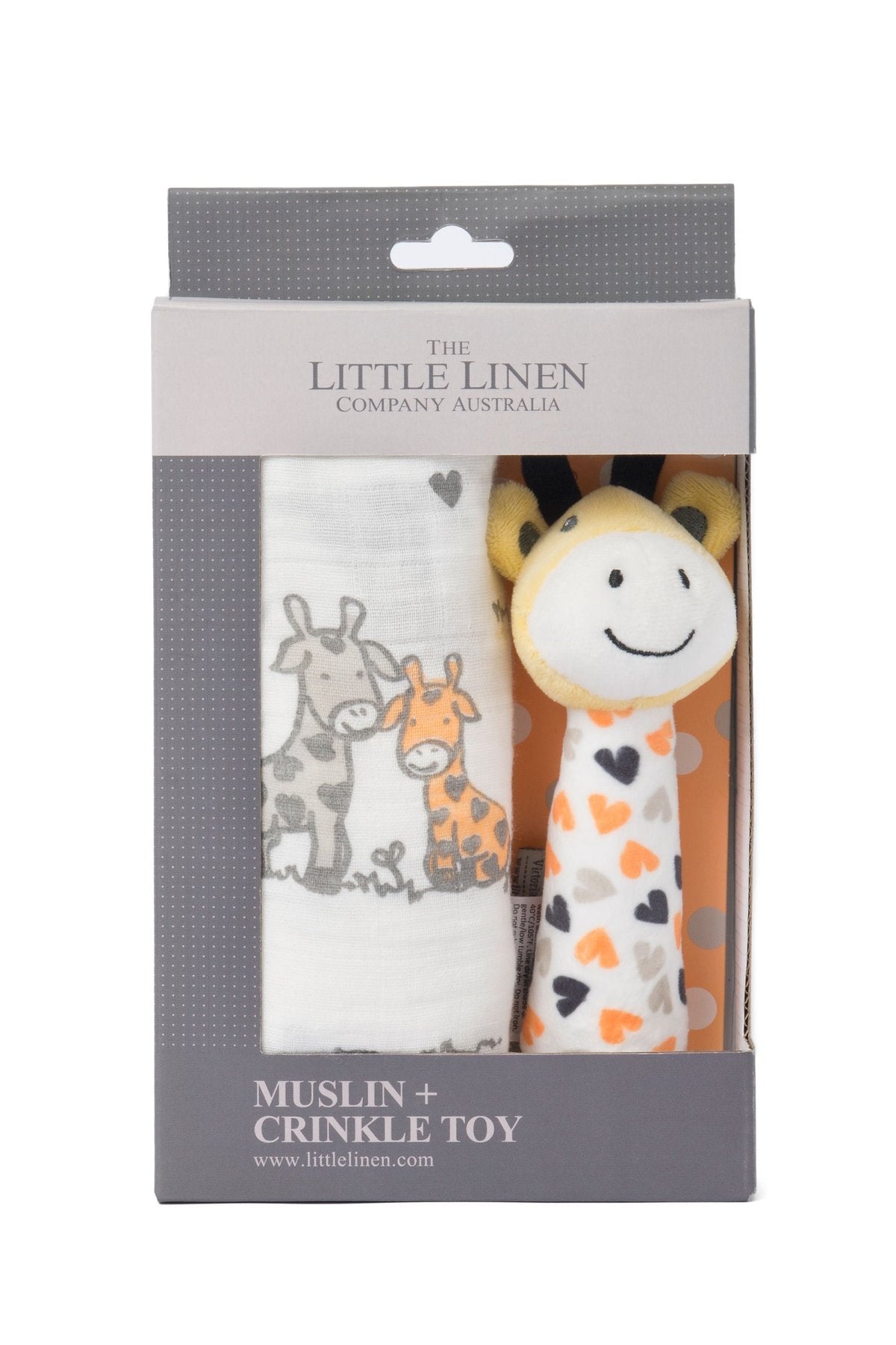 Little Linen Muslin Wrap & Crinkle Toy - Orange Giraffe