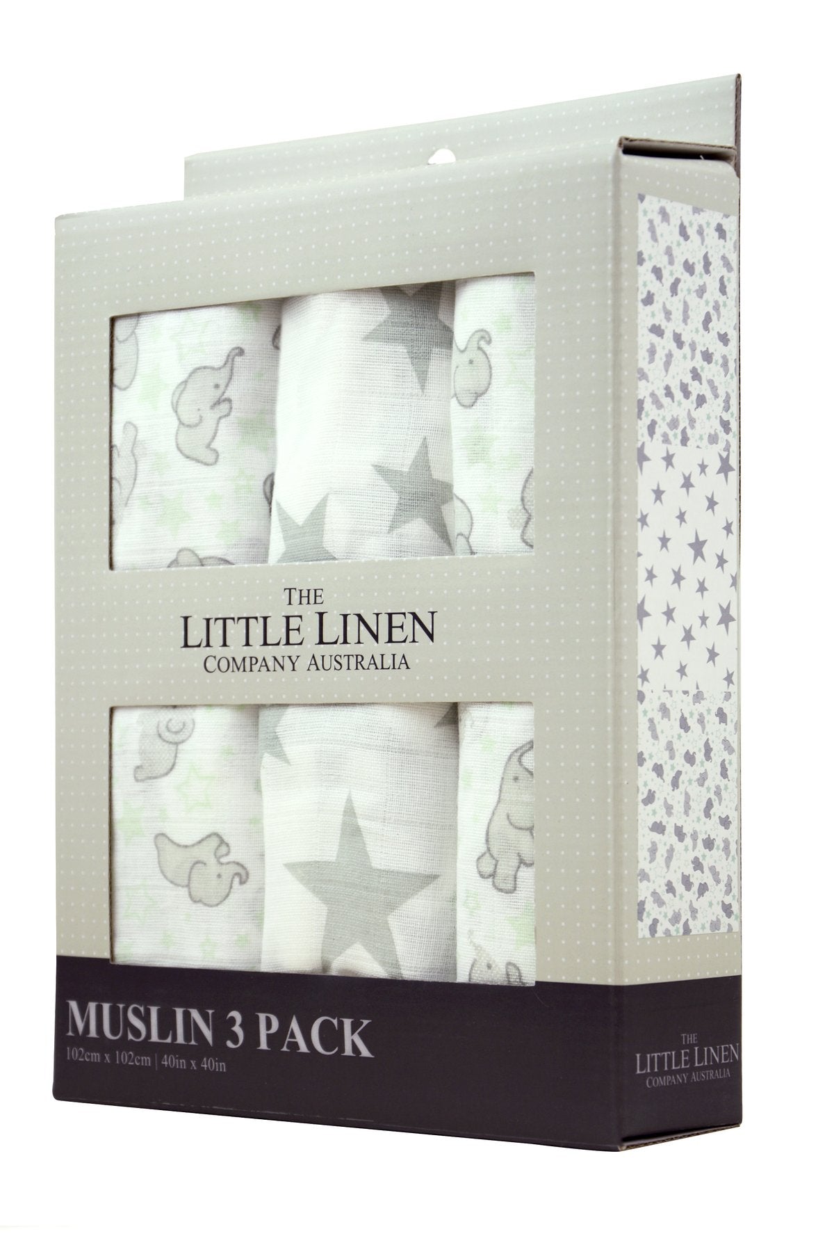 Little Linen Cotton Muslin Wrap 3 Pack Set - Mint Elephant