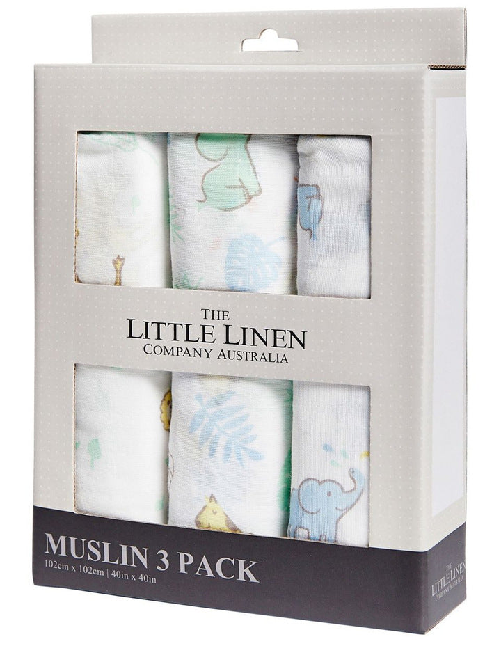Little Linen Muslin 3Pk Prints - Jungle Mates